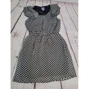 Bebop Dress White Black Hearts size Med Ruffled Sleeveless Cinched Tie Waist